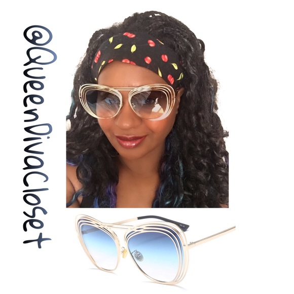 Gradient blue gold layered cat eye sunglasses - Picture 2 of 4